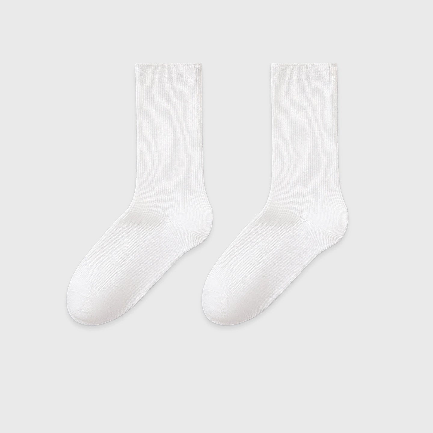 Women's Mid-Calf Cotton Socks for Fall/Winter Fine-Strip Knit Japanese Style White Puffy Socks