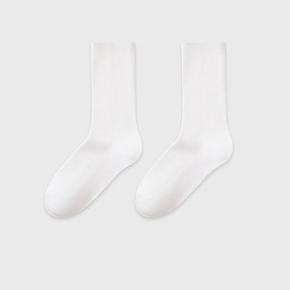 Women's Mid-Calf Cotton Socks for Fall/Winter Fine-Strip Knit Japanese Style White Puffy Socks