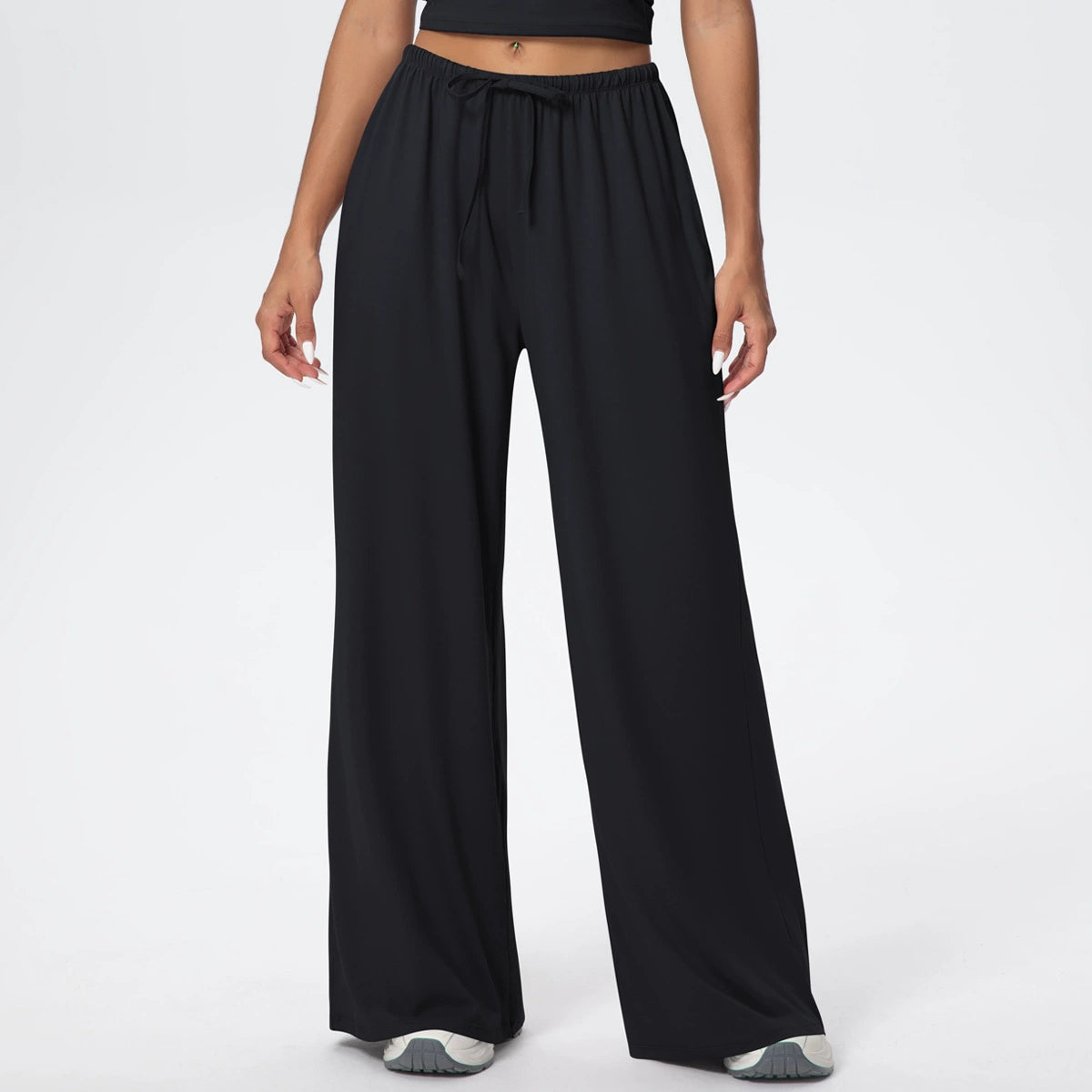 Drawstring Brushed Yoga Pants, Wide-Leg Pants, Athletic Trousers