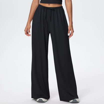 Drawstring Brushed Yoga Pants, Wide-Leg Pants, Athletic Trousers