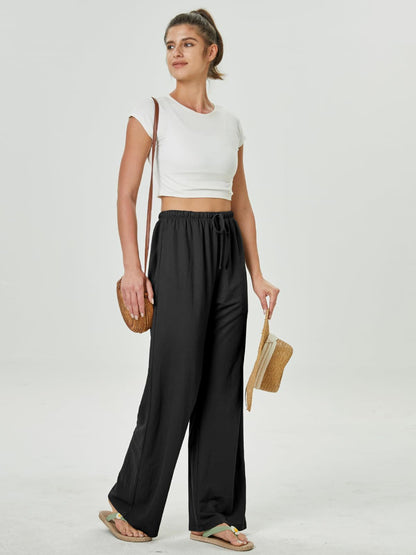 Women's High-Waisted Casual Pants with Loose Drawstring