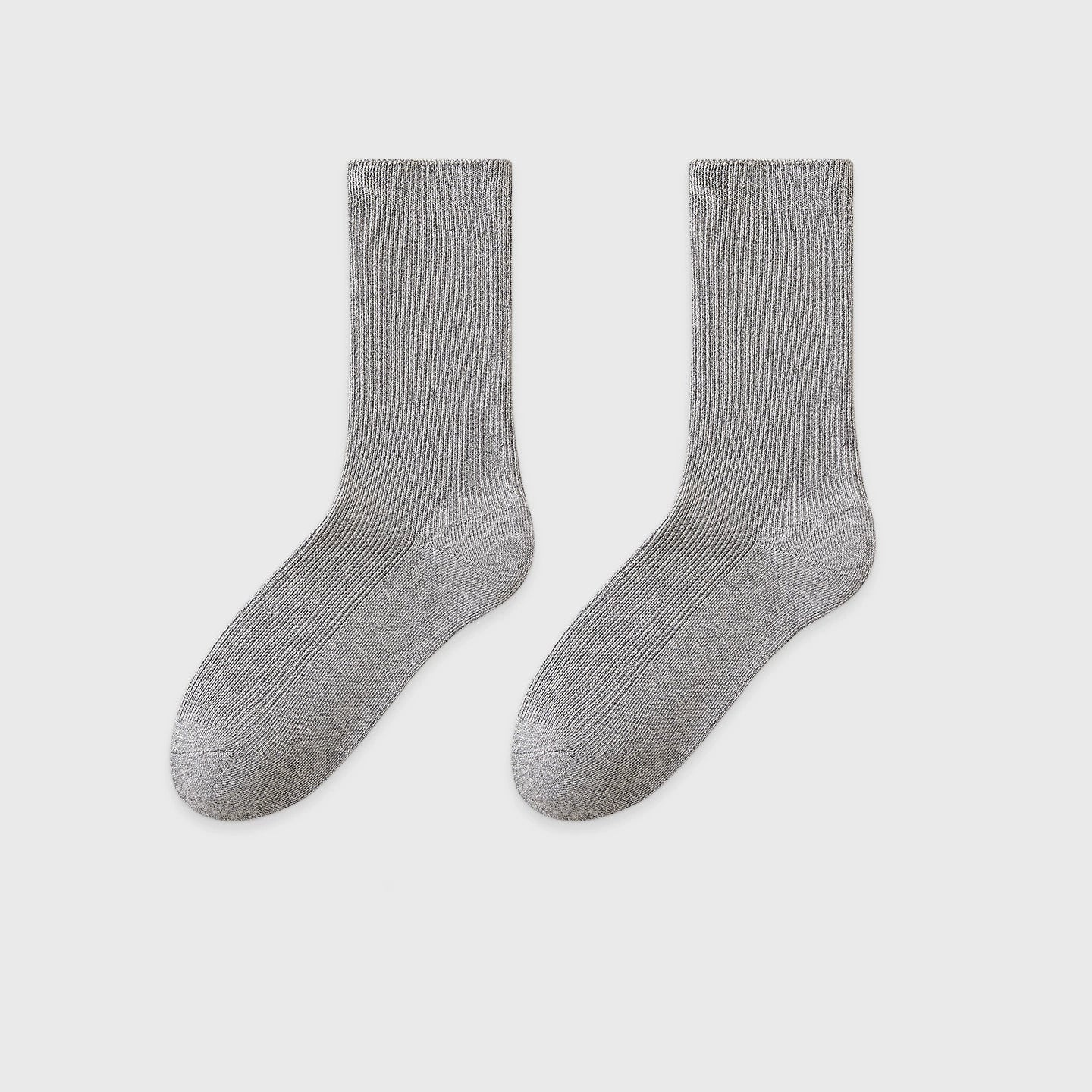 Women's Mid-Calf Cotton Socks for Fall/Winter Fine-Strip Knit Japanese Style White Puffy Socks