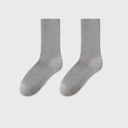 Women's Mid-Calf Cotton Socks for Fall/Winter Fine-Strip Knit Japanese Style White Puffy Socks