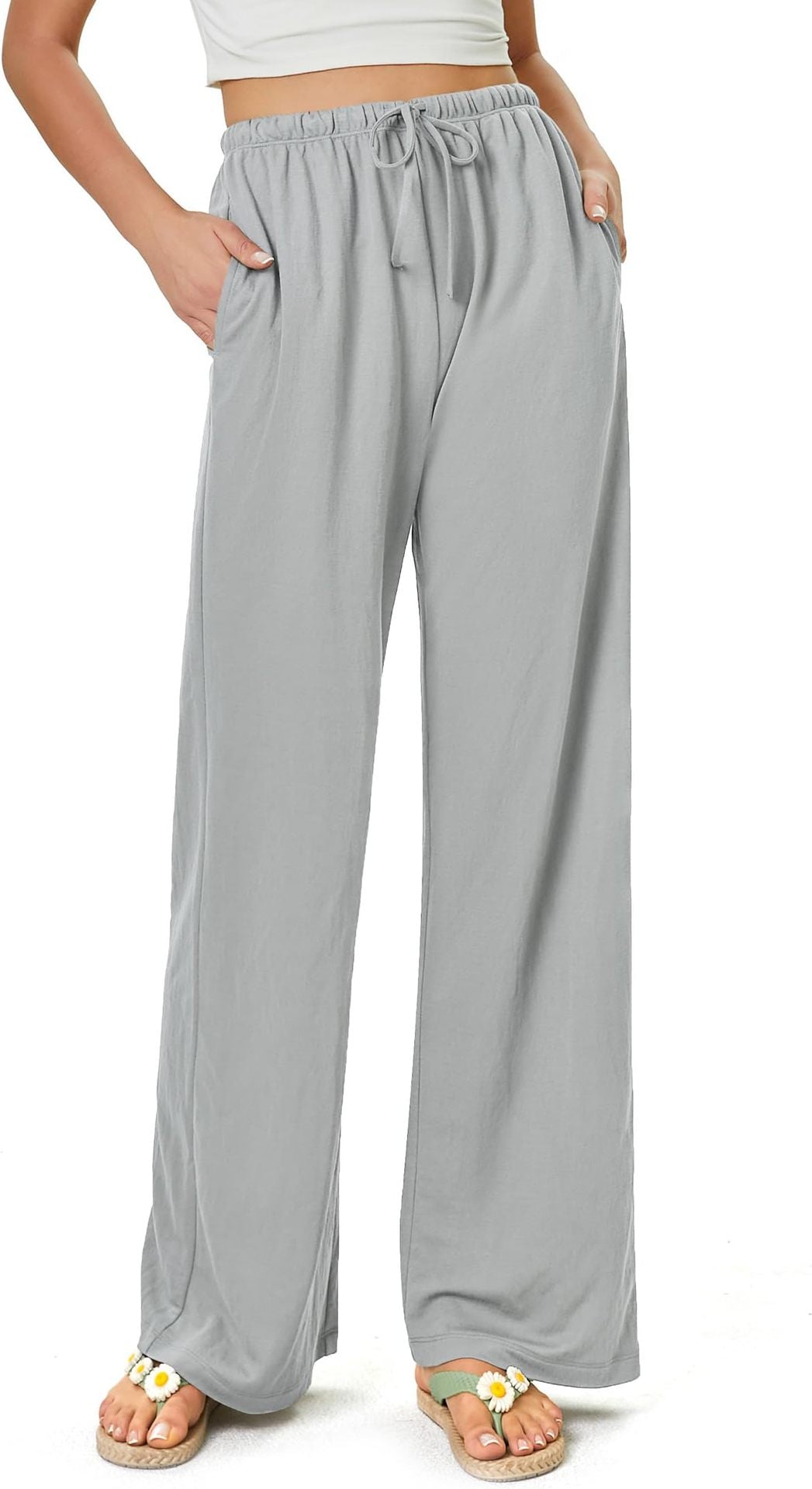 Women's High-Waisted Casual Pants with Loose Drawstring