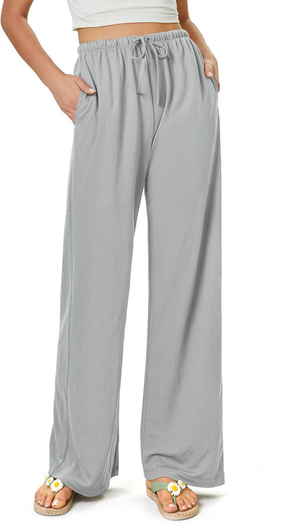 Women's High-Waisted Casual Pants with Loose Drawstring