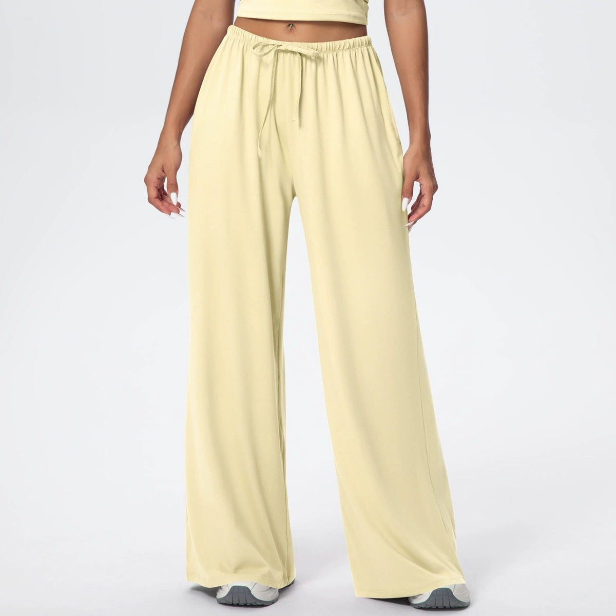 Drawstring Brushed Yoga Pants, Wide-Leg Pants, Athletic Trousers