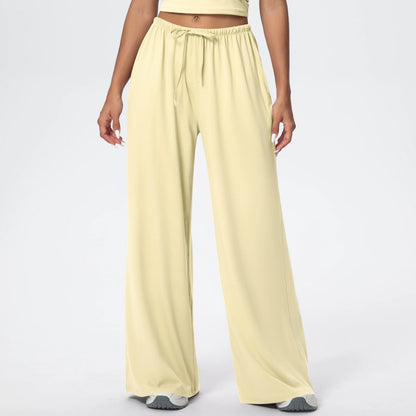 Drawstring Brushed Yoga Pants, Wide-Leg Pants, Athletic Trousers