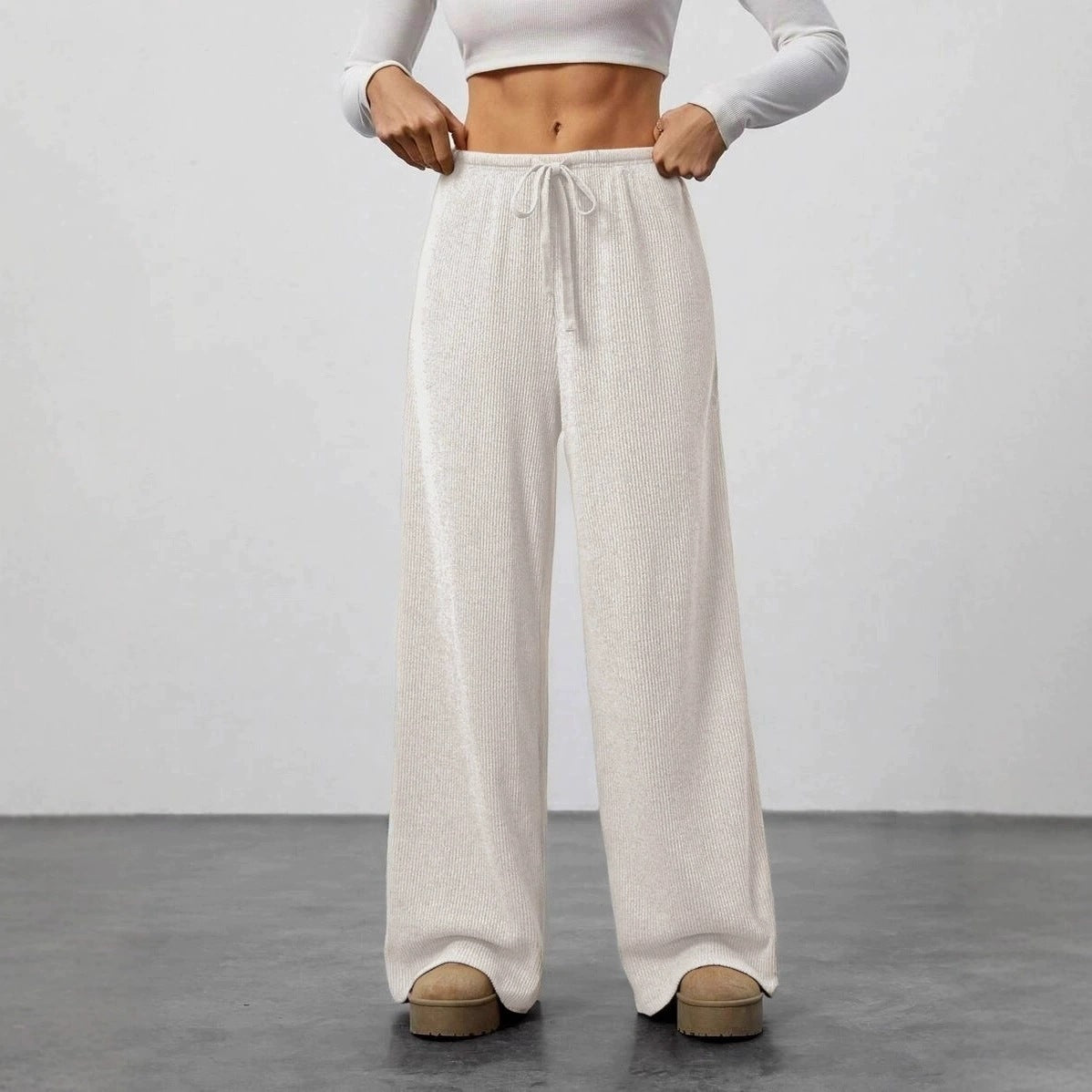 Solid-Color Casual Relaxed-Fit Fall/Winter Wide-Leg Pants