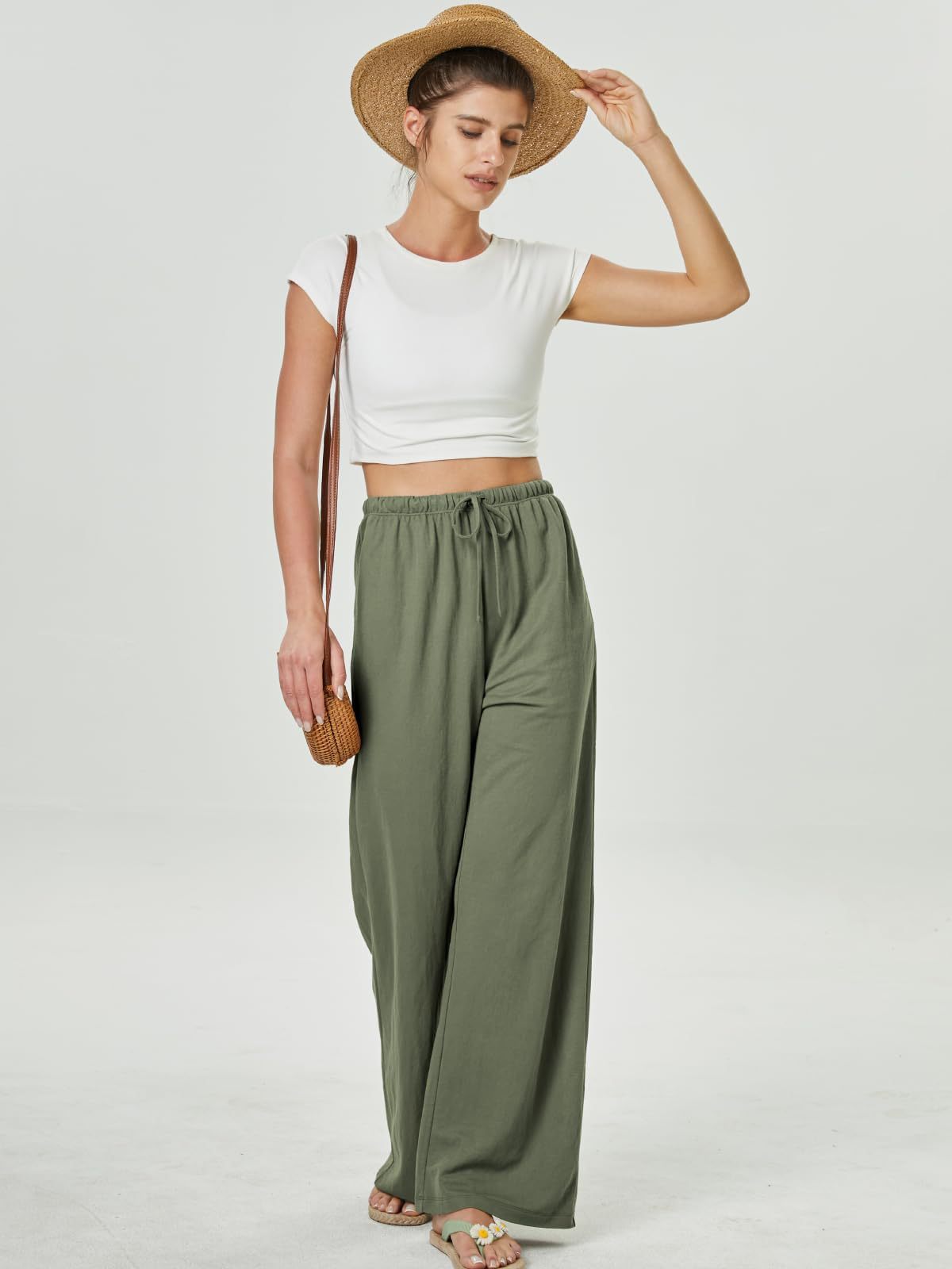 Women's High-Waisted Casual Pants with Loose Drawstring
