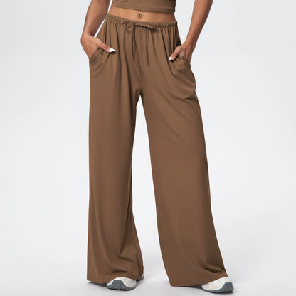 Drawstring Brushed Yoga Pants, Wide-Leg Pants, Athletic Trousers