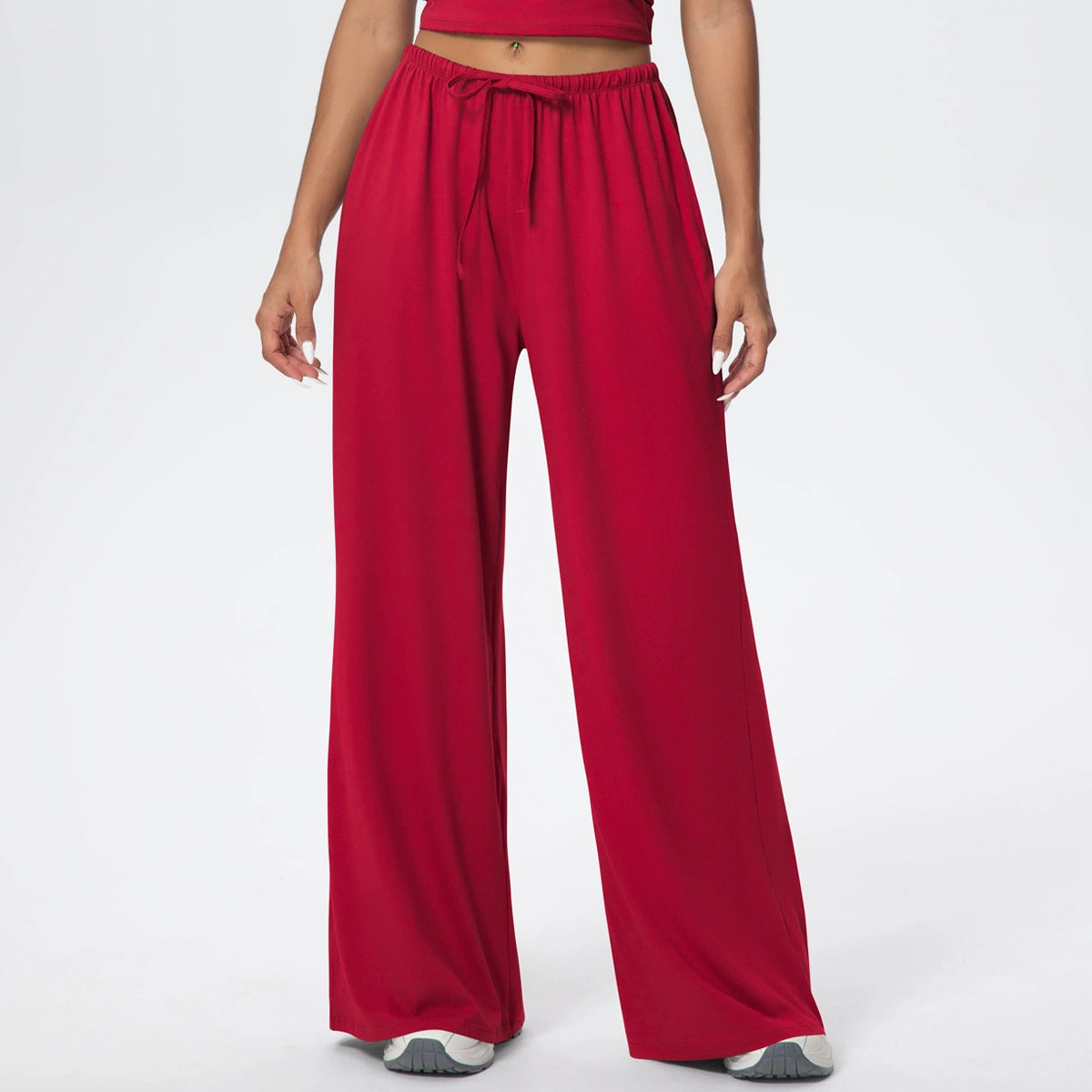 Drawstring Brushed Yoga Pants, Wide-Leg Pants, Athletic Trousers