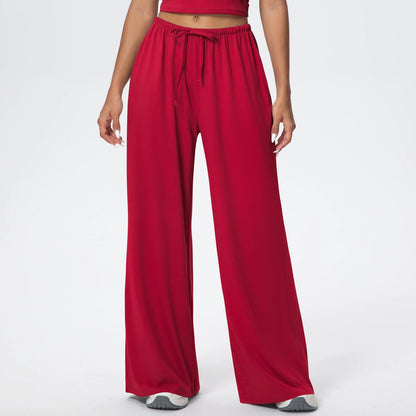 Drawstring Brushed Yoga Pants, Wide-Leg Pants, Athletic Trousers
