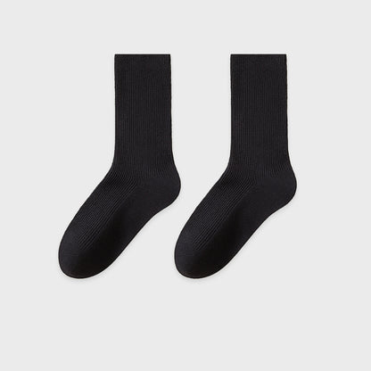 Women's Mid-Calf Cotton Socks for Fall/Winter Fine-Strip Knit Japanese Style White Puffy Socks