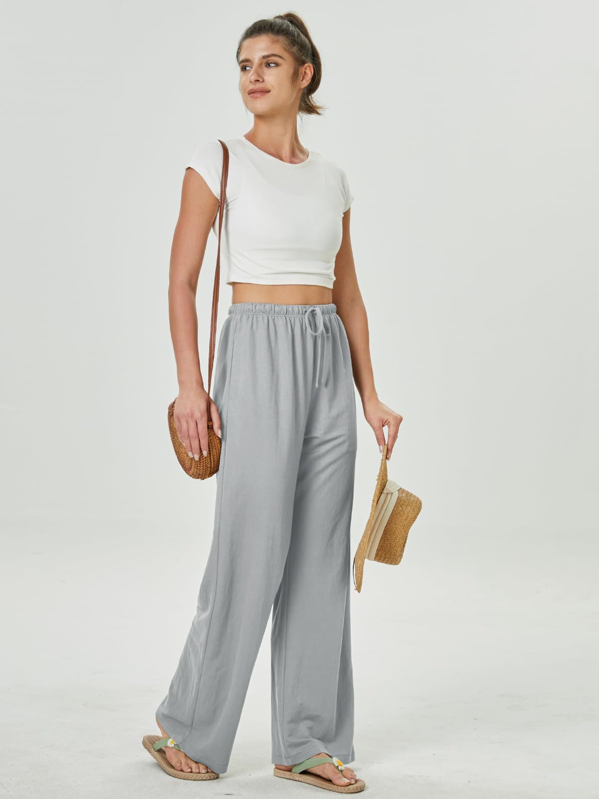 Women's High-Waisted Casual Pants with Loose Drawstring