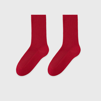 Women's Mid-Calf Cotton Socks for Fall/Winter Fine-Strip Knit Japanese Style White Puffy Socks