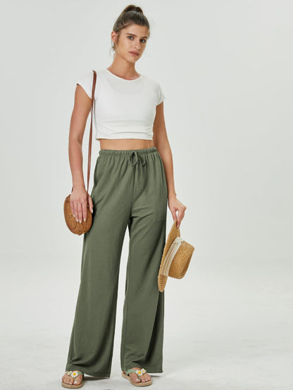 Women's High-Waisted Casual Pants with Loose Drawstring