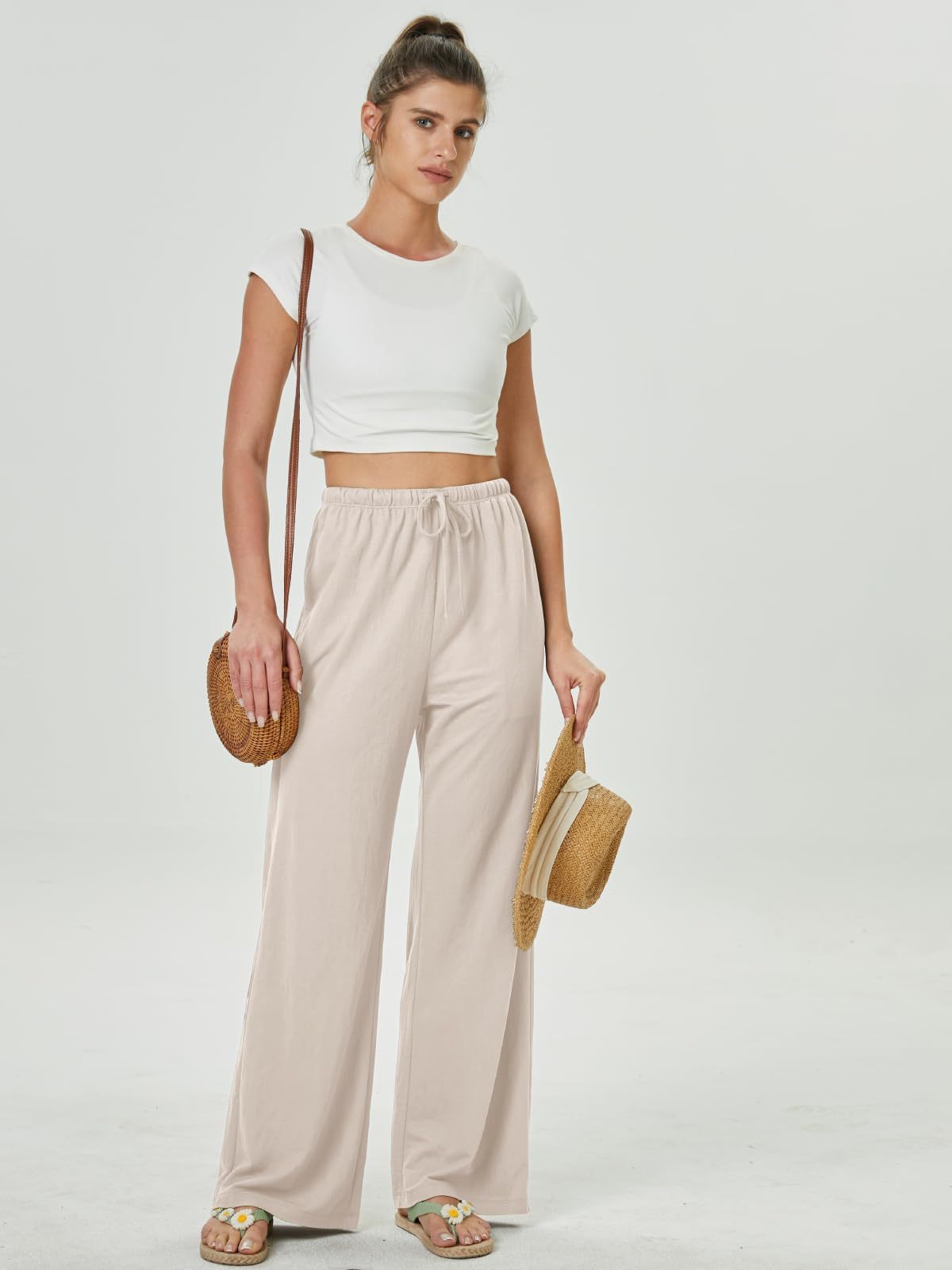 Women's High-Waisted Casual Pants with Loose Drawstring