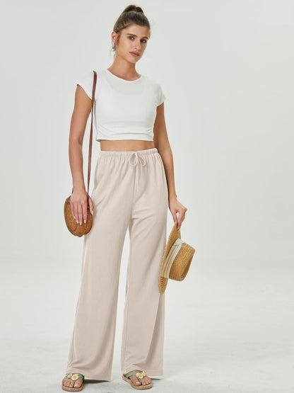 Women's High-Waisted Casual Pants with Loose Drawstring
