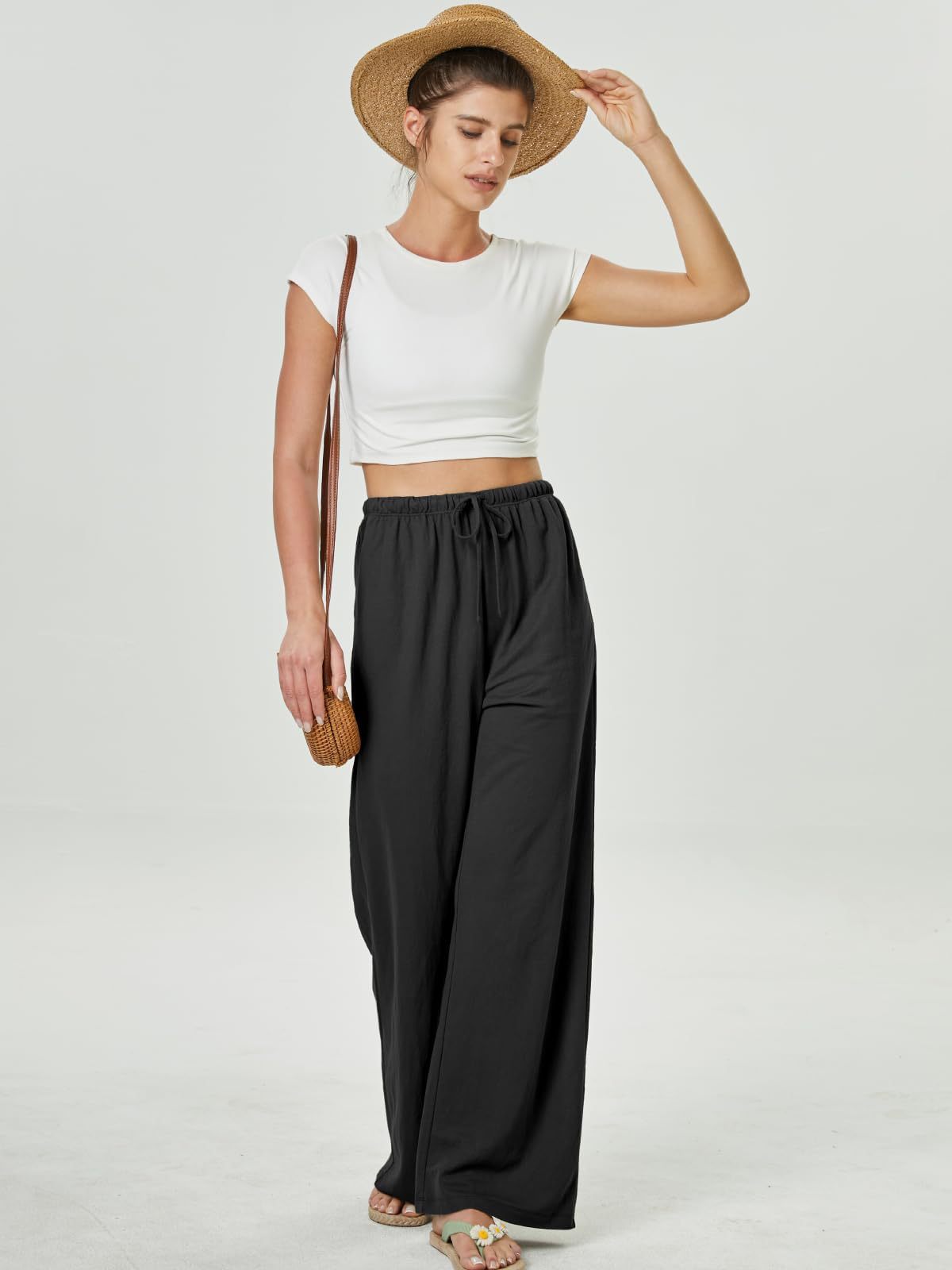 Women's High-Waisted Casual Pants with Loose Drawstring
