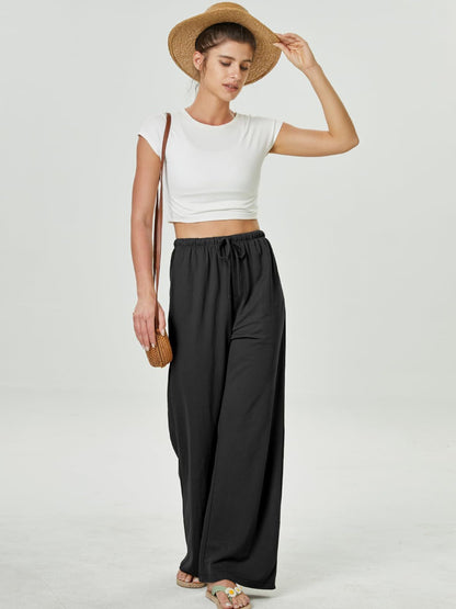 Women's High-Waisted Casual Pants with Loose Drawstring
