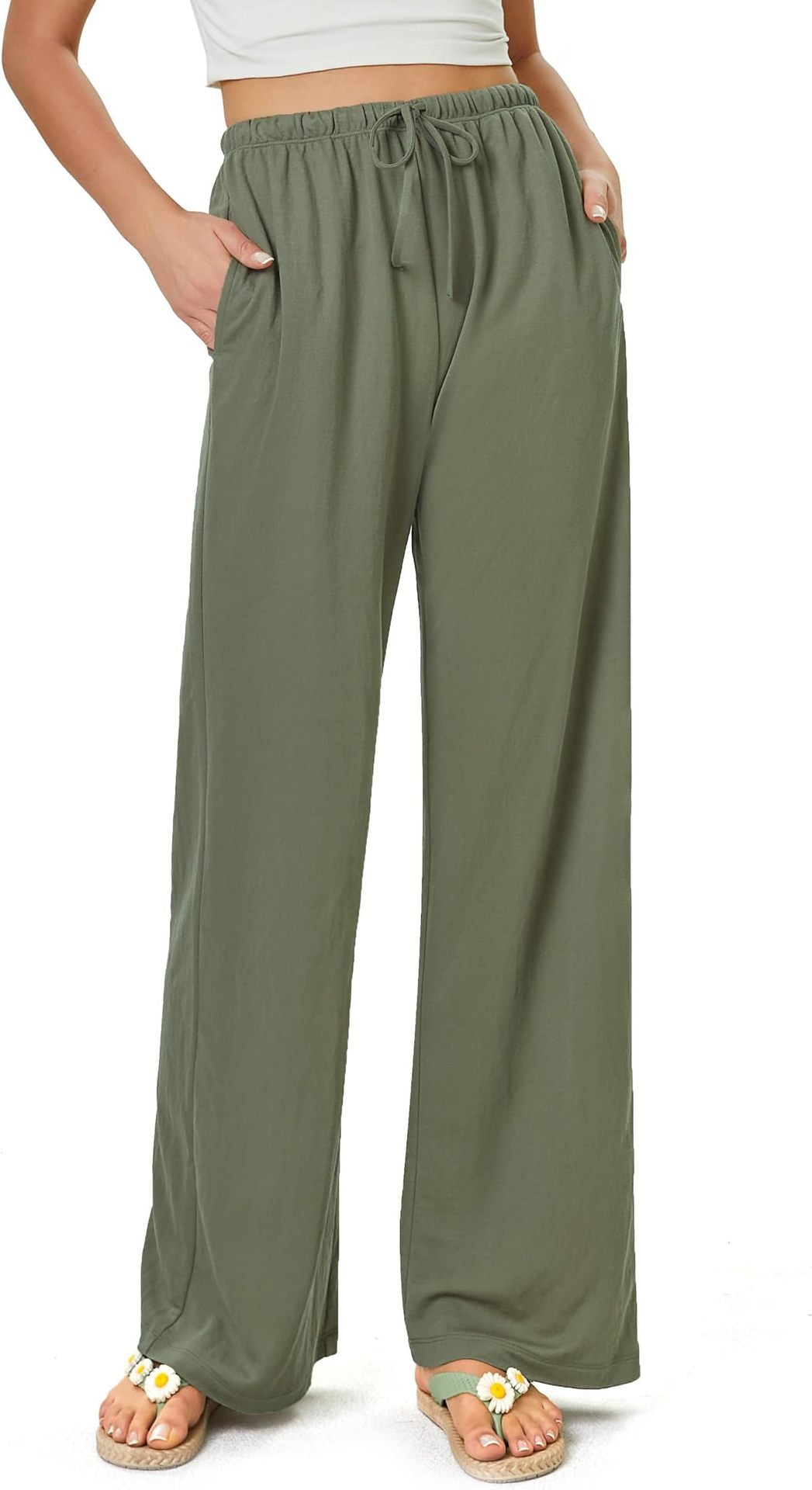 Women's High-Waisted Casual Pants with Loose Drawstring