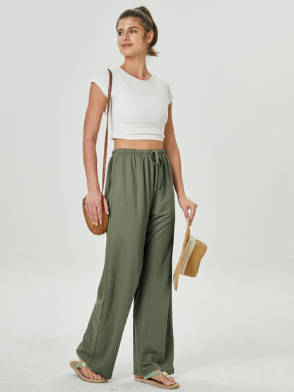 Women's High-Waisted Casual Pants with Loose Drawstring