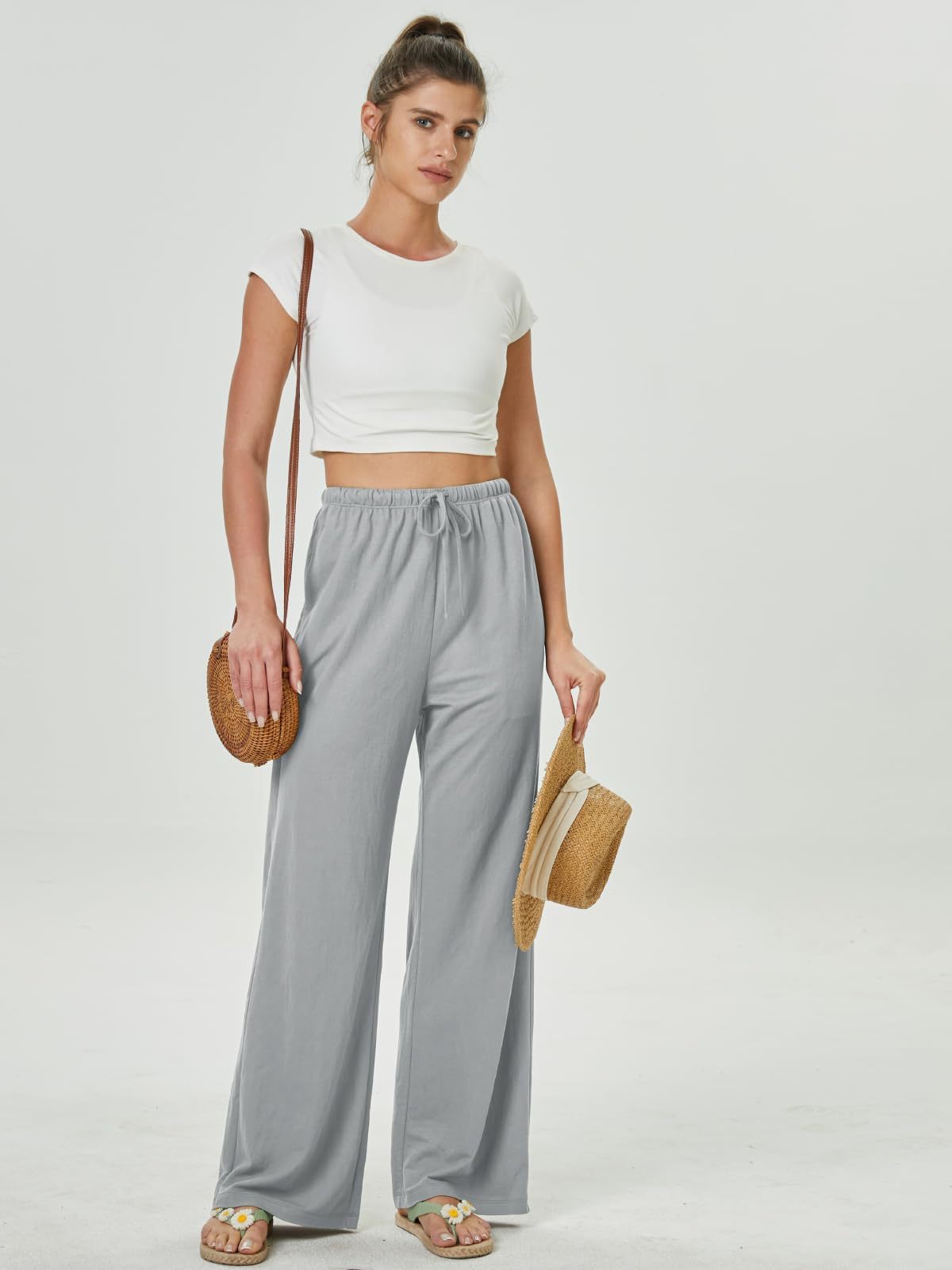 Women's High-Waisted Casual Pants with Loose Drawstring