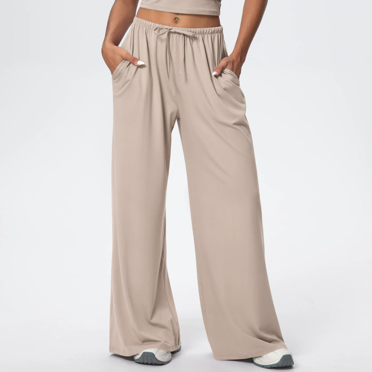 Drawstring Brushed Yoga Pants, Wide-Leg Pants, Athletic Trousers