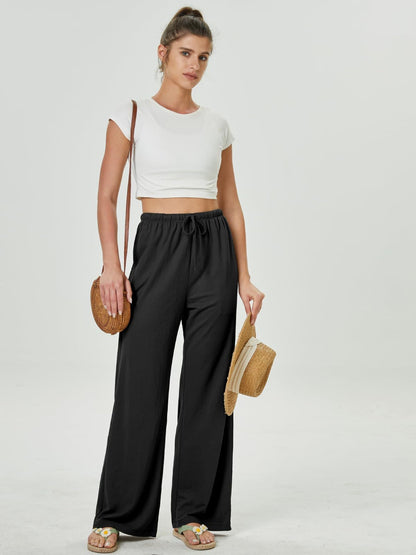 Women's High-Waisted Casual Pants with Loose Drawstring