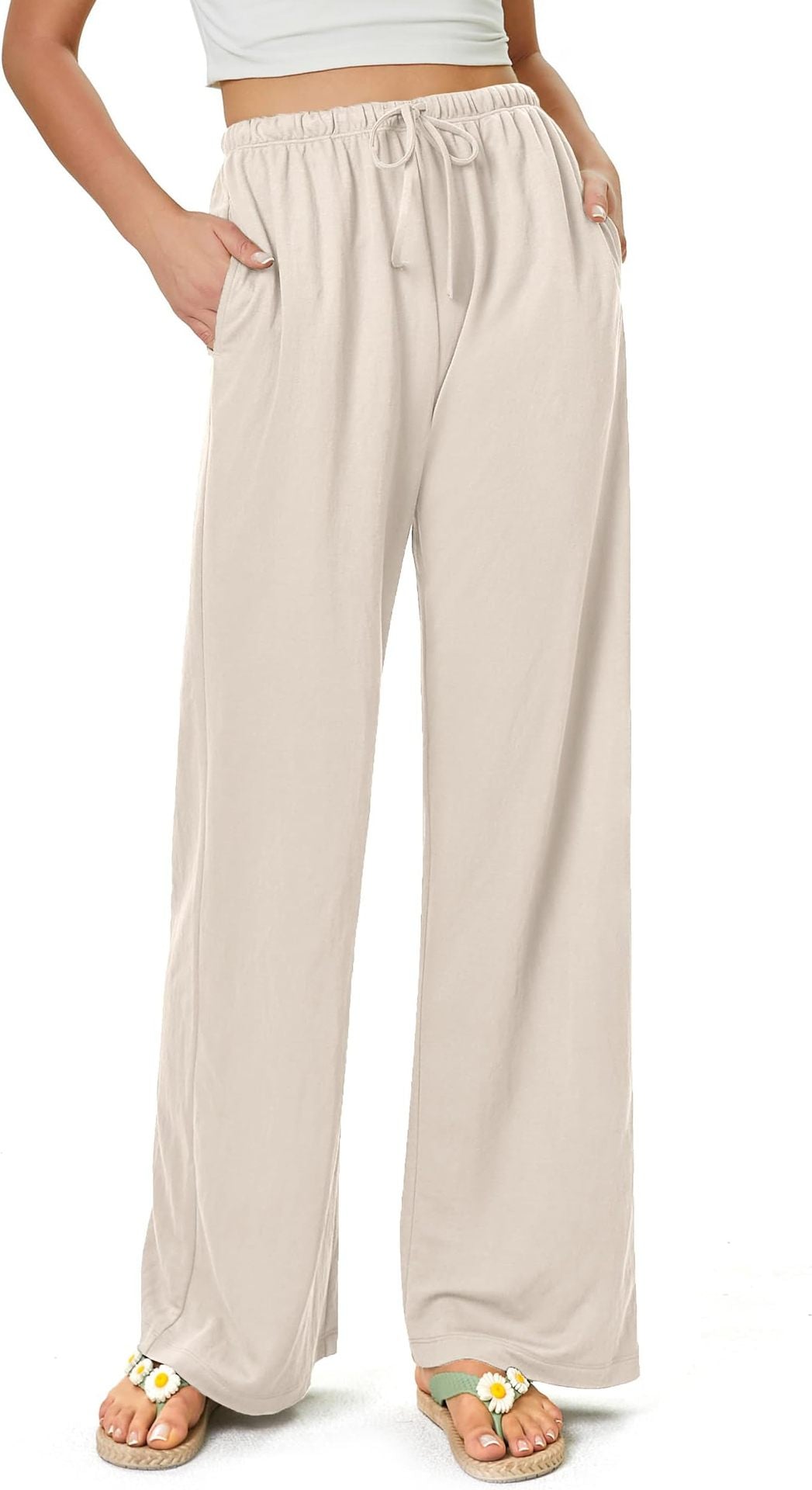 Women's High-Waisted Casual Pants with Loose Drawstring