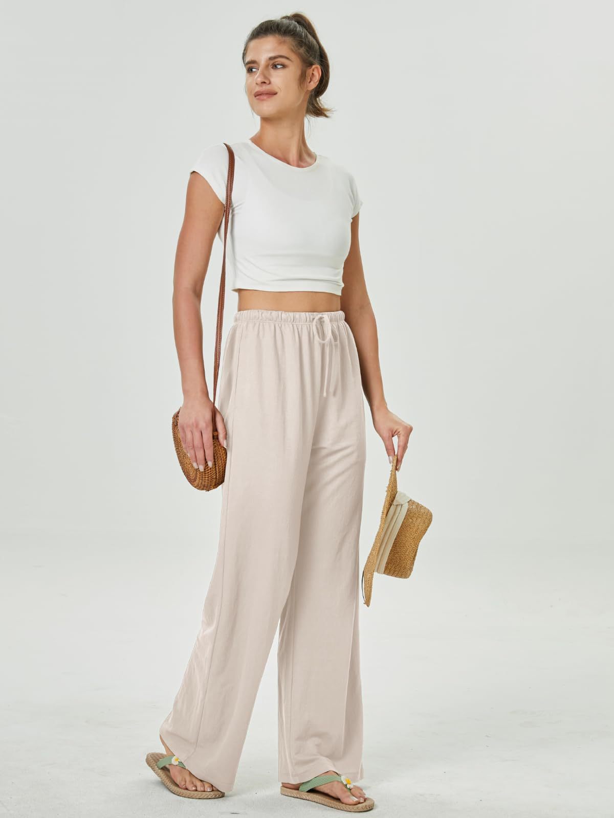 Women's High-Waisted Casual Pants with Loose Drawstring