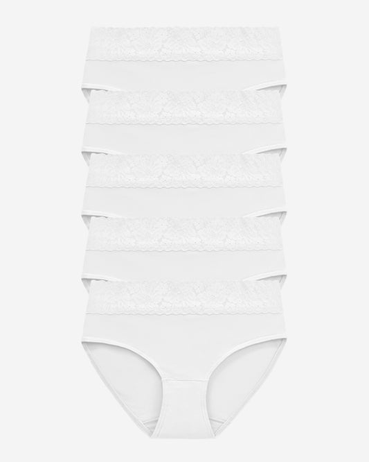 Wealurre Women's Underwear Lace Briefs Cotton Hipster White-5-Pack - wealurre